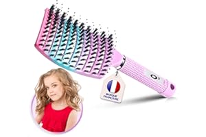 Brosse Cheveux demelante Magique [ Brosse ROSE Arc-en-Ciel NE TIRE PAS ] Poil de Sanglier 100% Naturelle - Pour démêler en douceur !