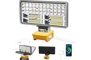 AKOCIRE Compatible with Dewalt 18V Battery Cordless Work Light 38W 6000LM LED Flood Light 2 Modes Flashlight with Type C & USB Charging Ports and Low Voltage Protection