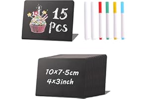 MAGOSIS 15Pcs Mini Chalkboard Signs with 6 Chalk Pens, Mini Food Labels Price Tags for Market Stall Display and Buffet, Reserved Signs for Bakery Cafe Restaurant and Party