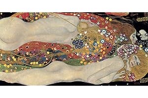 Lux Gustav Klimt Sea Serpents Serpenti d'Acqua 100x50 cm Quadro Stampa su Pannello in Legno MDF Bordo Nero