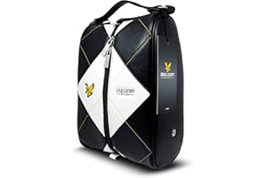 Lyle & Scott Argyle Premium Leather Shoe Bag for Golf Shoes - Stylish Golf Accessories with Side Breather Vents, Embroidered Branding, Durable Zip, Embossed Eagle Zippers, Carty Handle, 35x23x16cm