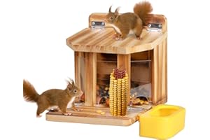 MIXXIDEA Eichhörnchen Futterhaus Hölzerne Eichhörnchenfütterung für draußen mit Wasserschale, großes Fassungsvermögen stabiles, Keine Montage erforderlich (braun-1pcs)