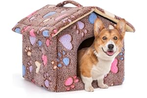 Nobleza Hundehütte für Hunde Katzen, Winterfest Hundehaus 53x50x43cm L, Tragbare Haustier Hundehöhle, Abnehmbar Katzenhaus, Waschbar Schlafplatz, Hundebett mit Abnehmbarem Matratze, Braun