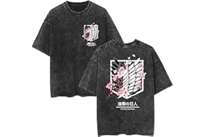 zhedu Magliette Anime Nuove E Lavate AOT Grafiche Oversize A Maniche Corte alla Moda Traspiranti con Stampa Fronte-Retro con Spalle Cadenti