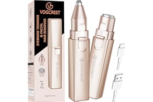 VG VOGCREST Przenośny trymer do brwi i depilacja na twarzy dla kobiet, ładowalny, 2 w 1, maszynka do usuwania włosów i brwi, warg, ciała i twarzy, dla kobiet, z wbudowanym światłem LED (szampańskie złoto)