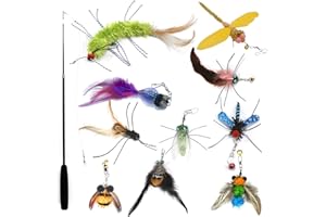 Hjvvr Cat Feather Toys,Cat Teaser Wand with 10pcs Kitty Insect Toys,Cats Wand Insects,Pet Wand Toys Refill