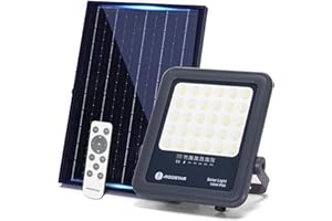 Aigostar Foco proyector LED solar con control remoto,focos solare de 100W, 1000LM,luz blanca fría de 6500K,IP65 impermeable Luz solar exterior,para jardín,terrazas,caminos,garajes,cable de 2M