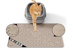 OHMO Alfombrilla de Arena para Gatos Hecha de Silicona 23.5 x 16 Pulgadas, Impermeable y sin BPA, fácil de Limpiar y Mantiene el Suelo ordenado (Beige)