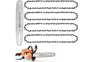 Cokeesun 4 Catene per Motosega da 12 Pollici con Spada, Catena da 30 cm, Passo 3/8", 45 Maglie da 0.050"(1,3 mm), Mini Catena di Ricambio, per Falegnameria e Paesaggistica, Giardino