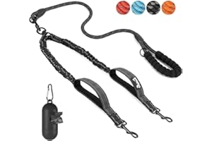 Eyein Double Dog Lead No Tangle - 360° Swivel Heavy Duty Reflective Leash with Two Padded Handles Dual Dog Splitter, Comfortable Shock Absorbing Walking Training for 2 Small Medium Dogs (3-16kg)