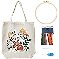 Khazna Canvas Tote Embroidery Kit with Patterns for Beginners, Art and Diy Craft Kit, Including Instructions Embroidery Bag, Embroidery Circle, Colored Thread and Tools(Beige)