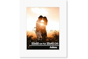 Anhow Passepartout 50x60 cm, Paspartu Blanco para foto de 35x45 cm dimensiones exteriores, presentación y protección de sus imágenes y fotos para fotos postales - Blanco/ 1,5 mm