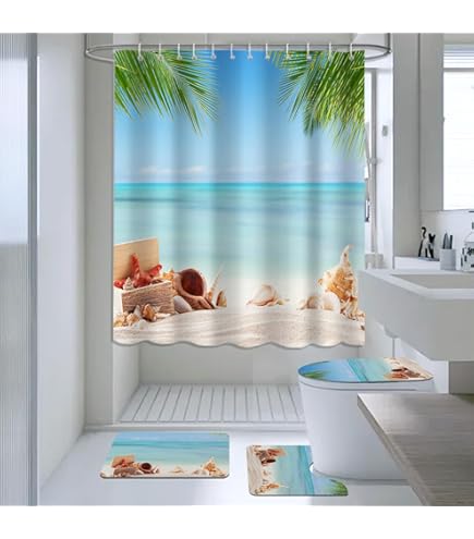 SHUOFUSH Duschvorhang Set Mit Totenkopf-Muster - 4-teilig Mit Matte Und Haken