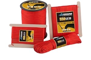 FISHLUND Paracord 550 lb, 7 Strand Type III Paracord Rope 100ft, High Strength Nylon Parachute Cord for Camping, Survival, Tactical and Hiking, Imperial Red