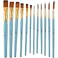 Amazon Brand – Umi 12 Pc Mix Round and Flat Synthetic Hair Brush Set for Acrylic and Watercolor Painting