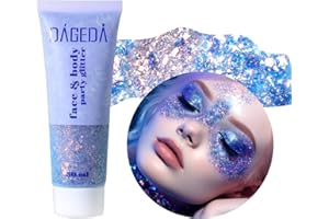 Prreal Body Glitter Gel 50ml, Face Glitters Body Gel Sequins Shimmer Liquid Eyeshadow, Chunky Glitter for Face Hair Nails, Holographic Cosmetic Laser Powder Festival Glitter Makeup(08 Blue violet)