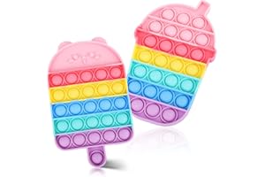 HOUT 2 Pack Sensory Pop Poppets lt Fidget-Toys - Ice Cream and Milk Tea Stress Relief Toys | Bubble Rainbow ADD Special Needs Anxiety Toy Party Bag Fillers for Kids