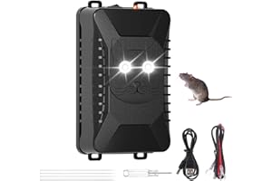 MUNLOO 12V Ultrasónico Repelente de Martas para Automóviles, con Luz Intermitente, Ahuyentador de Topos para Automóviles, Ultrasónico Ahuyentador de Ratas, Ahuyentador de Gatos Exterior, para Cochera, Casa