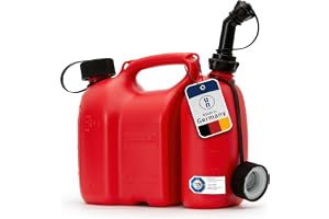 hünersdorff PROFI dubbeldunk/kombibehållare för bränsle och olja med barnsäkerhet och utloppsrör, 3 + 1,5 liter, röd, UN-godkänd, tillverkad i Tyskland
