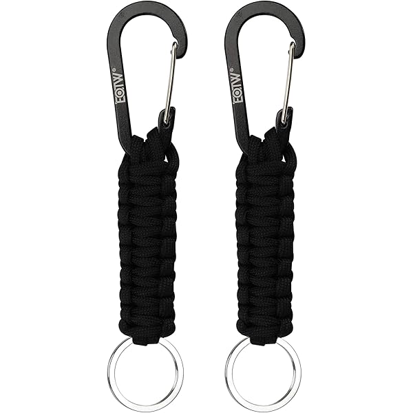 UBRAVE Portachiavi Paracord Con Moschettone, Corda per Escursioni in Bicicletta, Campeggio, Pesca, Trekking (2 Pezzi/Nero