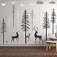 4 Pieces Forest Wall Stickers Dreamy Deer Wall Decal with Pine Tree Deer Rabbits Birds for Kids Babies Room Decoration (15.7 x 35.4 Inch)
