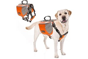 PETCUTE Sac à Dos pour Chiens avec de Grandes Poches,Respirant Sacoche de Harnais pour Chien avec Confortable Poignée,Réfléchissant Sacoche de Selle Sac à Dos pour Chien Moyens & Grands