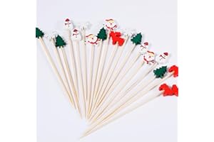 Gosknor 100 Pz Stuzzicadenti per Cocktail Natalizi, Stuzzicadenti Decorativi a Forma di Albero di Natale Babbo Natale Fiocco di Neve Pupazzo di Neve Alce per Verdure Frutta Snack Dessert Antipasti