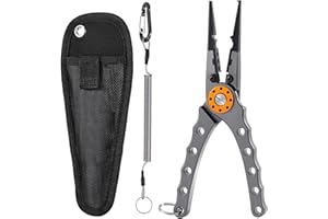 Caija-H Long Nose Fishing Pliers with Scissors-Fishing Hook Remover Plier Tool, Disgorgers/Pike Line Cutter Fishing Accessories with Sheath,Fishing Gifts for Men