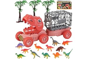 YADODO Dinosaure Jouet Camion Transporteur de Voiture Enfant 3 4 5 6 ans Jouet Enfant Garcon Fille avec 12 Mini Figurine Dinosaure et Deux Arbres Camion Jouet Voiture Dinosaure pour Jeux Montessori (Rouge)