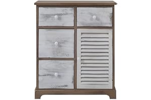 Rebecca Mobili Cassettiera vintage, armadietto grigio marrone bianco, 4 cassetti 1 anta, legno, arredamento camera ingresso - Misure: 70 x 60 x 30 cm (HxLxP) - Art. RE6074