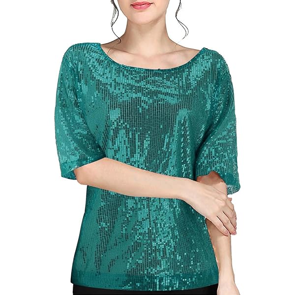 Haut Femme à Paillettes Manches Longues - T-shirt Brillant Pour Soirée, Nouvel An, Cérémonie - Col V, Grande Taille - Argent Ou Or
