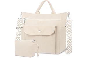 BTNEEU Sac Fourre-Tout Femme Grand en Velours Côtelé Sac a Main Femmes Bandouliere Ajustable Cabas avec Fermeture Éclair et Poches Sac Cabas Tote Bag pour Travail Shopping Université