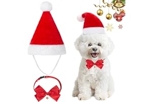 MELLIEX 2 Pezzi Costume di Natale per Animali Domestici, Natalizio Costumi Cappello da Babbo Natale e Papillon Regolabile per Cane Gatto