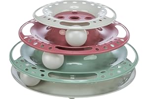 TRIXIE Catch the Balls Katzenspielzeug - drei Ebenen mit je einem Ball - regt zum Spielen an - grau/grün/rot - ø 25 × 13 cm - 41345