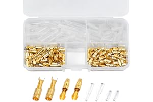 GLORHA 120 Stück 3.8mm Rundsteckverbinder Kit Gold Bullet Male & Female Drahtanschlüsse Stecker mit Isolationsabdeckung für Motorrad Motorrad Auto Boote Elektrische Instrumente