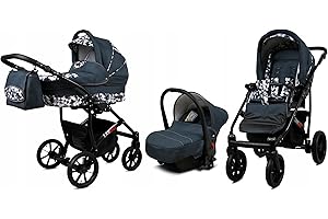 BabyLux® Carrito de Bebé Sistema de Viaje Set 3 en 1 - Largo - incl. Capazo, Silla de Paseo, Silla Coche - Cochecito - con Bolso cambiador, Cubierta para la lluvia, Mosquitera etc.