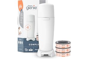 Diaper Genie Complete Pail (White) | Includes 3 Refills that hold up to 810 newborn-size diapers | Includes 1 Carbon Filter