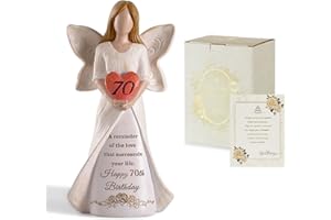 Storieme 70th Birthday Gifts for Women: Happy Birthday Presents for 70 Years Old Woman Mum Her Friends - Hand-Painted Angel Figurine for Party Decor (7.5"/19cm)