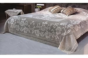 OM DOLCE CASA Copriletto Pizzo Filet Vintage 100% Cotone Tinta Unita Colore Ecru Misura Matrimoniale Cm 255x280