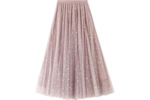 Geagodelia Gonna Lunga da Donna in Tulle Gonna Tutu Elegante con Cielo Stellato Gonne Donne Vita Alta a Strati con Paillettes Principessa