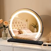 MantoLite Large Round Dressing Table Mirror Black 15.74 Inch Led Touch Switch Vanity Mirror with Lights 180° Rotating Adjustm