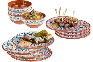 ASSHEUER & POTT Melamin Ess-Geschirr Set für 4 Personen, Campinggeschirr mediterranes Design