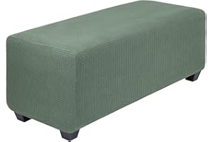 PiccoCasa Copertura per pouf alta elasticizzata con fondo elastico, in morbido tessuto jacquard, a quadretti piccoli, rettangolare, copertura per sgabello, copertura per mobili, asparagi, XL