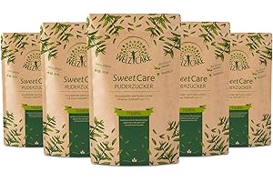‎WELZ CARE SweetCare PREMIUM Puderzucker - 5 x 250g - Zuckerersatz – 100% Vegan – keine Kalorien – Low Carb – mit Erythritol und Stevia – Made in Germany