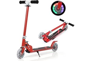 COSTWAY Monopattino Bambini, Monopattini a Spinta Pieghevole e Regolabile in 3 Altezze, con 2 Ruote Lampeggianti, Freno e Cavalletto, Portata 70 kg