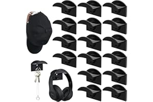 JIKEFENGXUN Cap Halterung Wand, 16 Stück, Selbstklebende Hut-Halter, Minimalistischer Huthalter, Cap Halterung, Kappen Halterung, Kein Bohren Cap Wandhalterung, für Hüte Schals Taschen Handtücher (Schwarz)