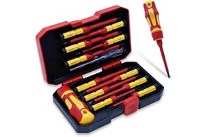 CCLIFE Jeu de Tournevis Magnétiques Electricien,13 Pièces VDE Tournevis Isolés Interchangeables 1000V avec Testeur de Tension Conformément à la Certification GS
