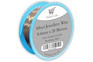 HABERCRAFTS 0.4mm Silver Jewellery Wire Tarnish Proof Brass Bendable Metal Wire for Jewellery Making Sculpting Modelling Crafts Wire Weaving & Wrapping (0.4mm - Silver - 26 Gauge - 1 Spool - 20 Meters)