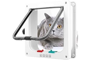 GROWAY 4-Way Cat Flap with Tunnel, Large Cat Mate for Dog Cat Durable And Easy To Install White Cutout