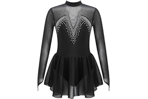 iEFiEL Body da Pattinaggio Artistico per Ragazza Bambina Vestito da Balletto Leotard in Pizzo/Chiffon Body da Ginnastica Concorso di Pattinaggio Dancewear